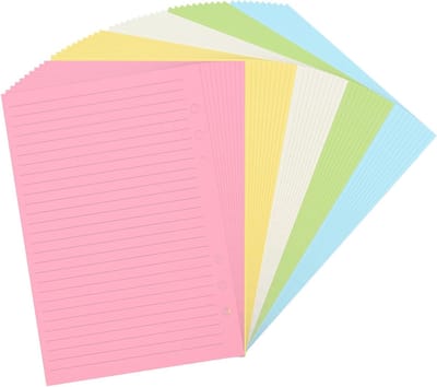 Lined A5 Vullingen voor Schriften, Multikleurige Pagina's, 50 Vel, 6 Gaatjes, Perfect voor Notitieboek en Planner
