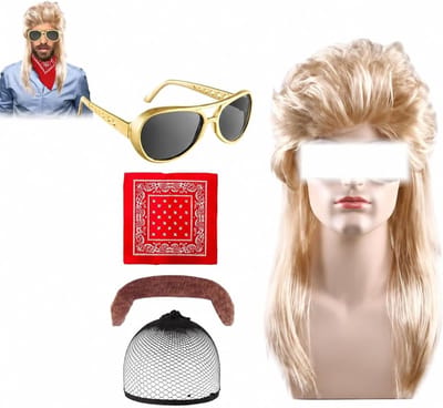 Funky Hippie Kostuum Set met Afro Peruk, Zonnebril, Snor en Vredesteken Halsketting voor 50/60/70s Themafeest, Perfect voor Mannen en Vrouwen, Retro Disco Accessoires