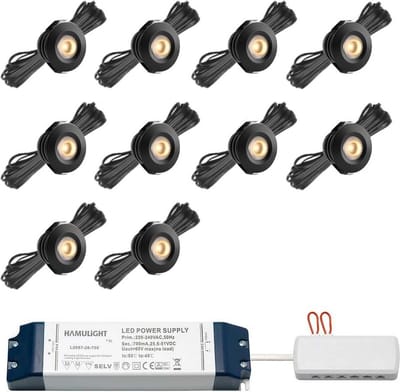 LED veranda inbouwspots Pals zwart bas inclusief trafo - 3W / dimbaar / inbouwspot / terrasoverkapping / overkapping / warm wit / rond / 230V / IP44 / set van 10 stuks