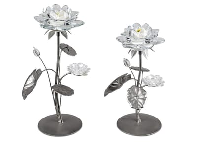 waxinelicht houder set bloemen gemaakt van glas en metaal 2 verschillende hoogtes 32 en 27 cm handgemaakt