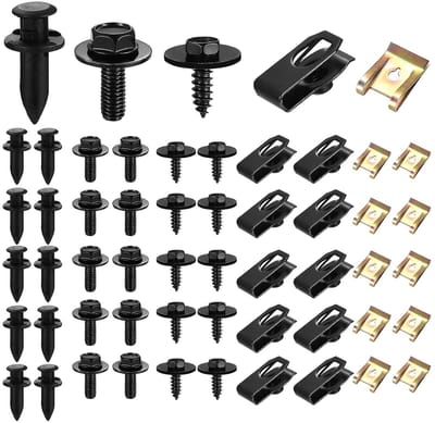 Set van 105 metalen U-vormige plaatmoeren en schroefmoeren voor autobevestiging, ideaal voor carrosserie en montage