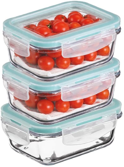 5Five Vershoudbakje met deksel - 3x - glas - luchtdicht - met clips - 23 x 17 x 9 cm - 1730 ml