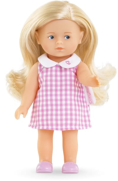 Corolle babypop Mini Corolline Rosy met roze geruite jurk pop.