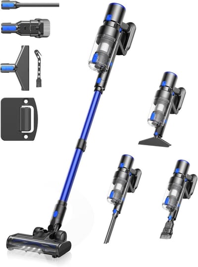Draadloze steelstofzuiger - Elektrische bezem - Snelle schoonmaak - Krachtige zuigkracht - 24 x 185 cm - Blauw