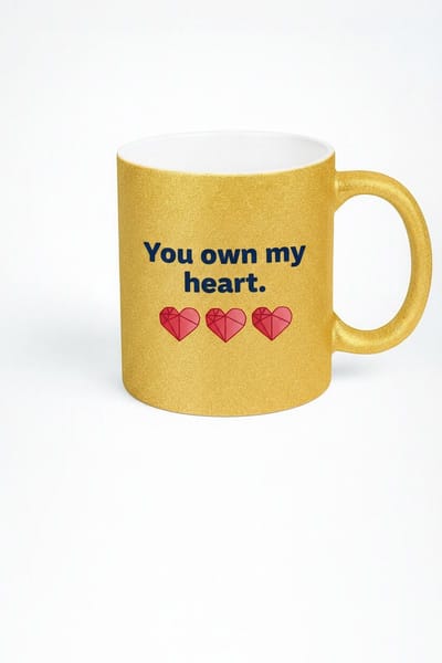 Gouden Glitter Mok 'You Own My Heart' - Liefdes Mok met Harten | Romantisch Cadeau