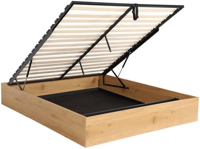 sweeek - Opbergbed met lattenbodem 160x200cm houtdecor voor 2 personen - lift