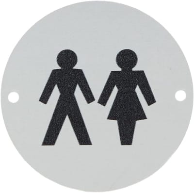 Toiletten Pictogrambord - 72mm Diameter - Satijn Geanodiseerd Aluminium