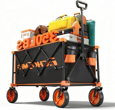 Opvouwbare Transportkar - Draagbare Wagen - Outdoor Activiteiten - Zwaar Metalen Frame - 350 lbs Capaciteit - Zwart Oranje
