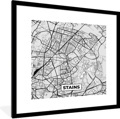 Fotolijst incl. Poster - Frankrijk – Plattegrond – Kaart – Stains – Stadskaart - 40x40 cm - Posterlijst