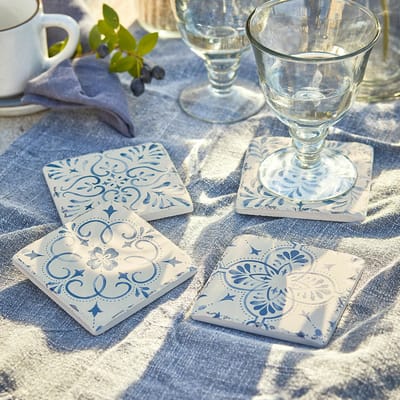 LOBERON Onderzetter set van 4 Évry wit/blauw