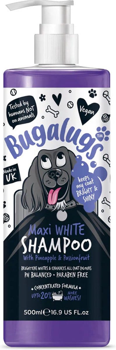 Bugalugs - Hondenshampoo Maxi White Whitening - Alle vachttypes - Fles met pompje - Vegan - 500 ml