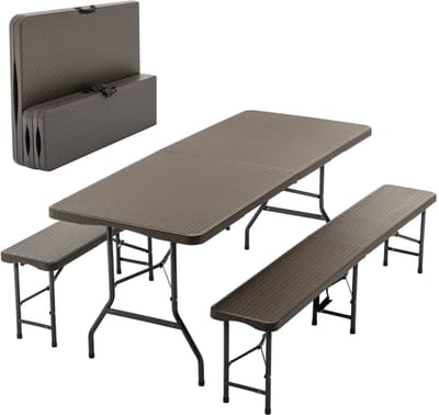 MakkelijkMooi Picknicktafel met 2 Banken - Campingtafel - Stabiel & Roestbestendig - Draagvermogen 300 kg per bank - Olijfbruin
