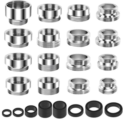 16 Stuks Universele Messing Waterkraan Adapterset - Dubbel Gewinde Aansluiting voor Filters, Slangen & Beluchters - Inclusief Rubber Dichtingen