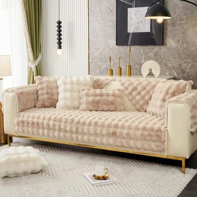 Verdikken Bubble Velvet Antislip Modulaire Bankhanddoek Winter Warm Superzachte Pluche Bankovertrek Huidvriendelijk L-Vorm Bankhoezen 1 pillowcase 50x30cm kaki