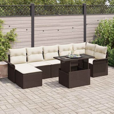 vidaXL - Tuinbank - Set - 8 - st - Bruin - [Synthetisch]: - Poly - Riet