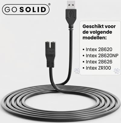 GO SOLID! USB-oplaadkabel 1.5m geschikt voor Intex 28620NP / 28620/28626 / ZR100 zwembadzuiger