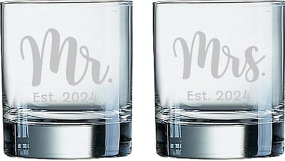 Gegraveerde set Whiskeyglazen 20cl Mr. Est. 2024 - Mrs. Est. 2024