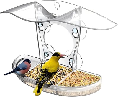 KZQ Doorzichtige Vogelvoeder voor Raam met 4 Extra Sterke Zuignappen Stevig en Duurzaam Acrylaat Buiten Vogelvoeder voor Wilde Vogels als Cadeau voor Vogelskijken en Tuindecoratie