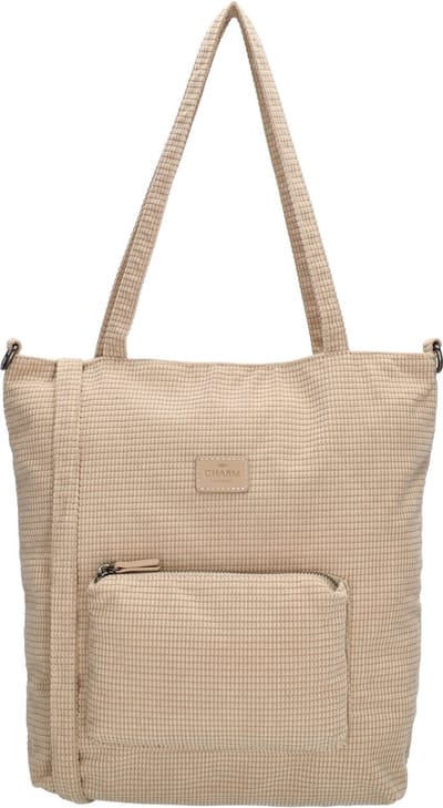 Charm London Valley Shopper - Schoudertas - Crossbody - Verstelbare - Afneembare - Schouderband - Lichtgewicht - Wafelstructuur - Tote Bag - Dames Tas - Zand