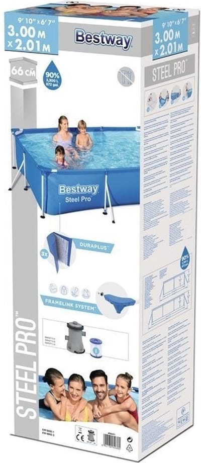 Bestway Steel Pro - zwembad - 300x201x66 cm - opzetzwembad - met filterpomp
