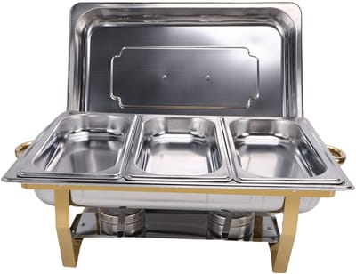 RVS Chafing Dish – Buffetwarmer met 3 Compartimenten – Inclusief Deksel en Brandpastahouders – Warmhoudschaal voor Catering, Feesten en Bruiloften