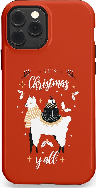 Casetastic hoesje geschikt voor Apple iPhone 12 / Apple iPhone 12 Pro - MagSafe - Dubbellaagse bescherming - Rode Witte Kerst Lama - Fashion Case - Terracotta