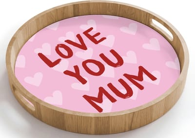 Dienblad rond 40x40 cm - Schootdienblad hout - Love - Quote - Moeder - Rood - Borrelplank rechthoek - Plateau houten dienbladen
