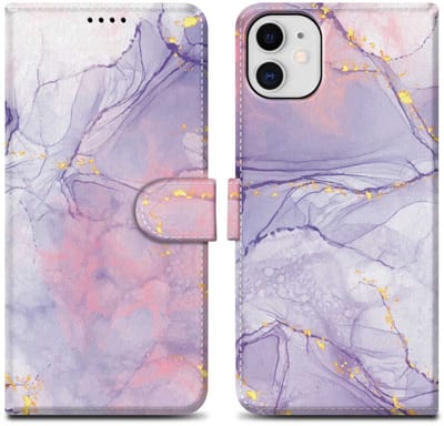 Cadorabo Hoesje geschikt voor Apple iPhone 11 - Design Roze Paars Marmer No. 5 - Beschermhoes Case Cover met magnetische sluiting, standaardfunctie en kaartvakje