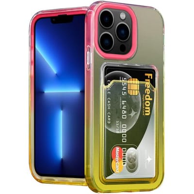 ShieldCase telefoonhoesje geschikt voor Apple iPhone 13 Pro hoesje colorful pasjeshouder - roze/geel - Hoesje met pasjeshouder - Kaarthouder case - Hardcase siliconen tpu - Silicone case shockproof