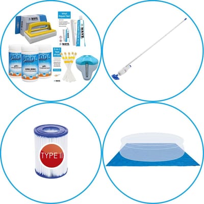 WAYS - Zwembad Accessoirepakket 4-delig - WAYS Onderhoudspakket & Zwembad filters Type II & Zwembad stofzuiger & Grondzeil