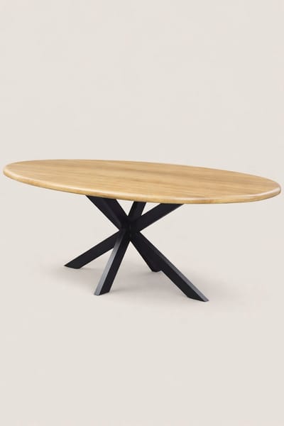 Ovale Eettafel 240 cm Mangohout – Zwart Metalen Matrix Onderstel – Landelijk – 7-8 Personen