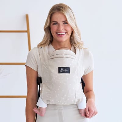 ROOKIE Baby Premium Elite draagzak - Design buikdrager en rugdrager - Comfortabel en ergonomisch baby spullen - Babydrager vanaf Geboorte - Ook voor Peuter - Biologisch katoen (Speckle)