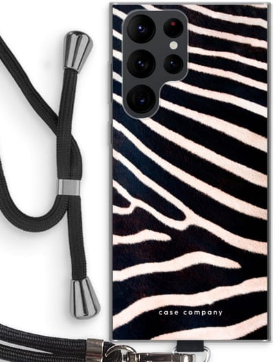 Hoesje met koord geschikt voor Samsung Galaxy S22 Ultra hoesje met Koord - Zebra - Telefoonhoesje met Zwart Koord - Bescherming aan alle Kanten en Over de Schermrand