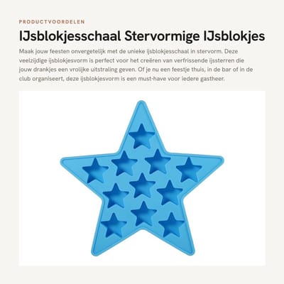 Dailygoods- Ijskubusmal Stervorm - Siliconen - Voedselveilig - Duurzaam - Voor Feestjes - Afmetingen 16x17x1,5 cm - Ijsblokjesmal