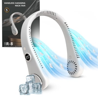 Draagbare Bladloze Nek Ventilator met Koeling - Lichtgewicht en Stil - Draadloos USB met Lange Batterijduur - LED-Display en 360° Luchtstroom