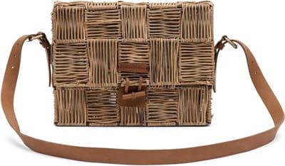 Riviera Maison Rustic Rattan Block Weave Handbag - Rattan, Leer - Naturel - 28.0x6.0x24.0 cm
