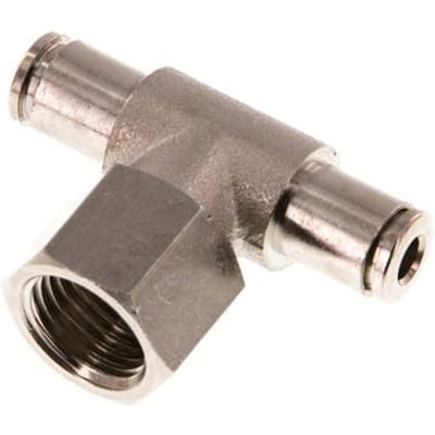 4mm x G1/4'' inline T-stuk Messing Insteekfitting Binnendraad Draaibaar NBR