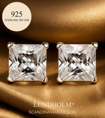 Lundholm Luxe 925 Sterling Zilver Studs Oorbellen - Oorknopjes Zilver Zirkonia 5 mm vierkant - Vrouwen cadeautjes tip - in Luxe Geschenkverpakking