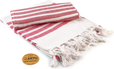 ARTG® Hamamzz - Hamamdoek - Original Dalaman De Luxe - Wit/Rood - 100 x 180 cm - AR053