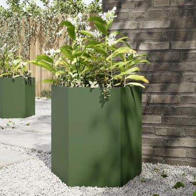 Plantenbak Cortenstaal - Bloembak Staal - Tuin Decoratie - Corrosiebestendig Materiaal - 46 x 40 x 45 cm - Staal/Groen