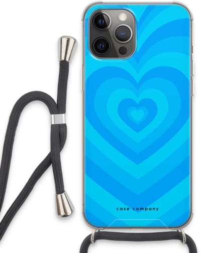 Case Company® - Hoesje met koord geschikt voor iPhone 13 Pro Max hoesje met Koord - Hart Blauw - Telefoonhoesje met Zwart Koord - Bescherming aan alle Kanten en Over de Schermrand