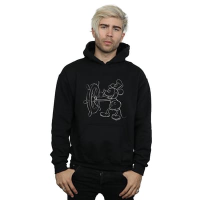 Disney Heren Mickey Mouse Steamboat Sketch Hoodie (Zwart)