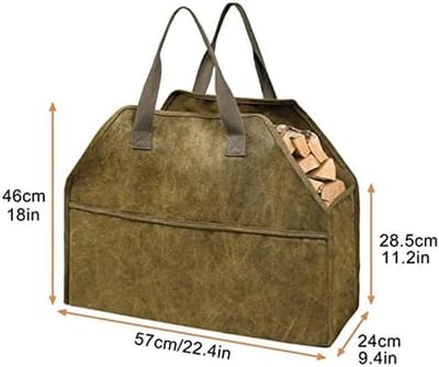 Draagtas Haardhout - Houttas Outdoor - Open Haard Gebruik - Verstevigd Canvas - 46 x 57 cm - Bruin