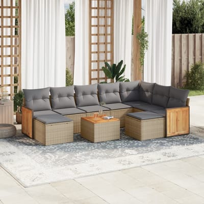 vidaXL - 10-delige - Loungeset - met - kussens - poly - rattan - beige