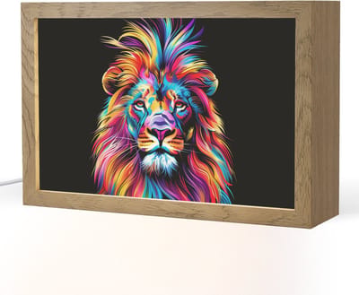 Nachtlampje 30x20 cm - Kinder lampje - Leeuwen - Kleurrijk - Zwart - Dieren - Tafellamp kinderkamer - Slaapkamer lamp - Bedlamp kinderen - Kinderlampje stopcontact - Wandlamp babykamer - Nachtlampjes