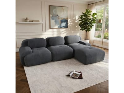 Hoekbank met slaapfunctie 275 × 170 × 85 cm – Beige ribfluweel hoekbank met opbergruimte, uittrekbaar bed 120 × 230 cm, omkeerbare chaise longue, 4-zits moderne slaapbank – Bellavero