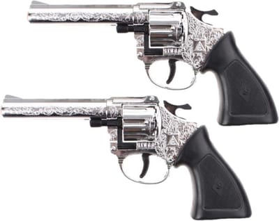 Speelgoed Revolvers/pistolen ringo - 2x stuks - 8 schoten - 20 cm - verkleedkleding accessoires wapens