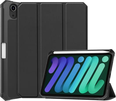 Hoes - Geschikt voor Apple iPad Mini 6 (2021) - 8.3 inch - 6e Generatie - Dun & Stevig - Trifold Bookcase - Hard Cover Case - Met Uitsparing Geschikt voor Apple Pencil - Hardcover Book - Tablet Hoesje - Zwart
