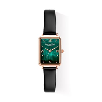 Victoria Hyde - Hampton - zwart groen - Dames - Analoog - Horloge Dames Rechthoekig - Waterdicht - 28mm - Cadeau Voor Vrouw - Dames Horloge met Leren Band - In Lengte Verstelbaar - Cadeau voor Vrouw - Quartz uurwerk
