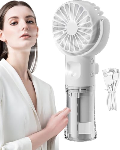 2025 Nieuwe Handventilator - Handventilator - Draagbare Mini Ventilator - 4 Standen - Met Waternevel - Voor Buiten en Onderweg - Wit